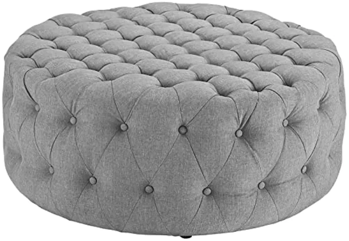 Modway Amour Fabric Upholstered Button-Tufted Round Ottoman in Light Gray