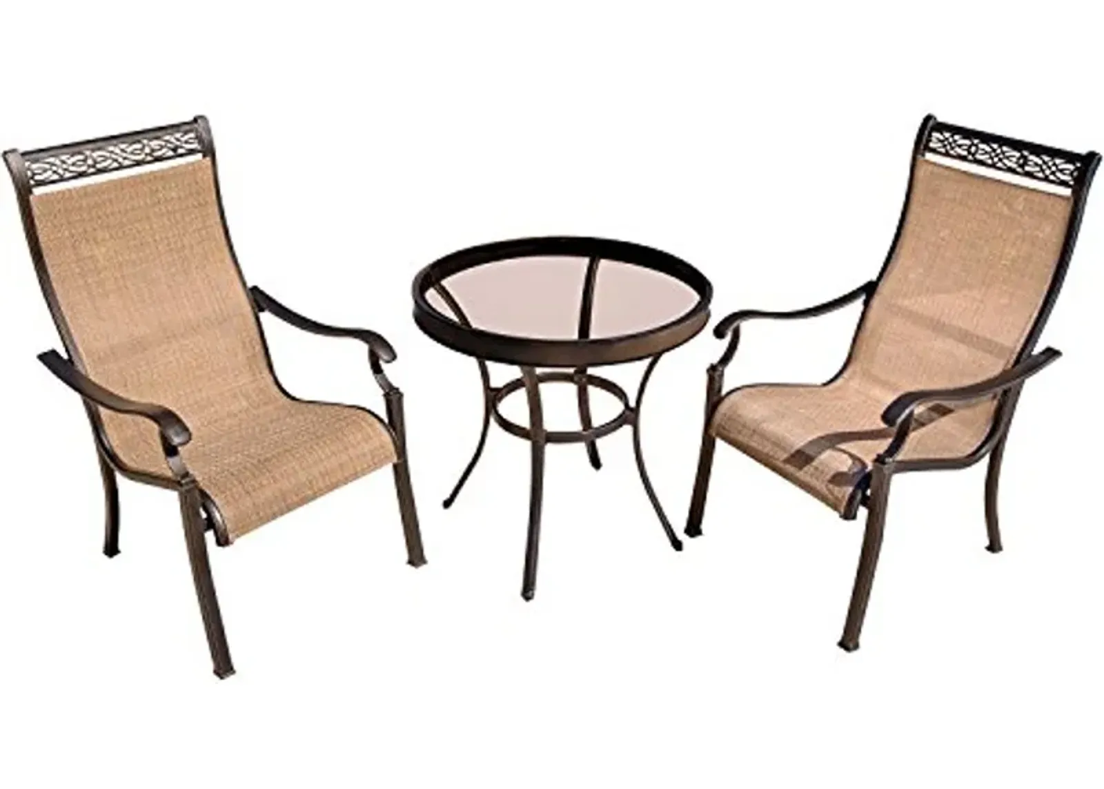 Hanover Monaco 3-Piece Outdoor Patio Set with 2 PVC Sling Outdoor Dining Chairs and 30" Round Tempered Glass Bistro Table, Patio Dining Set for 2, Premium Weather Resistant Patio Table and Chairs Set