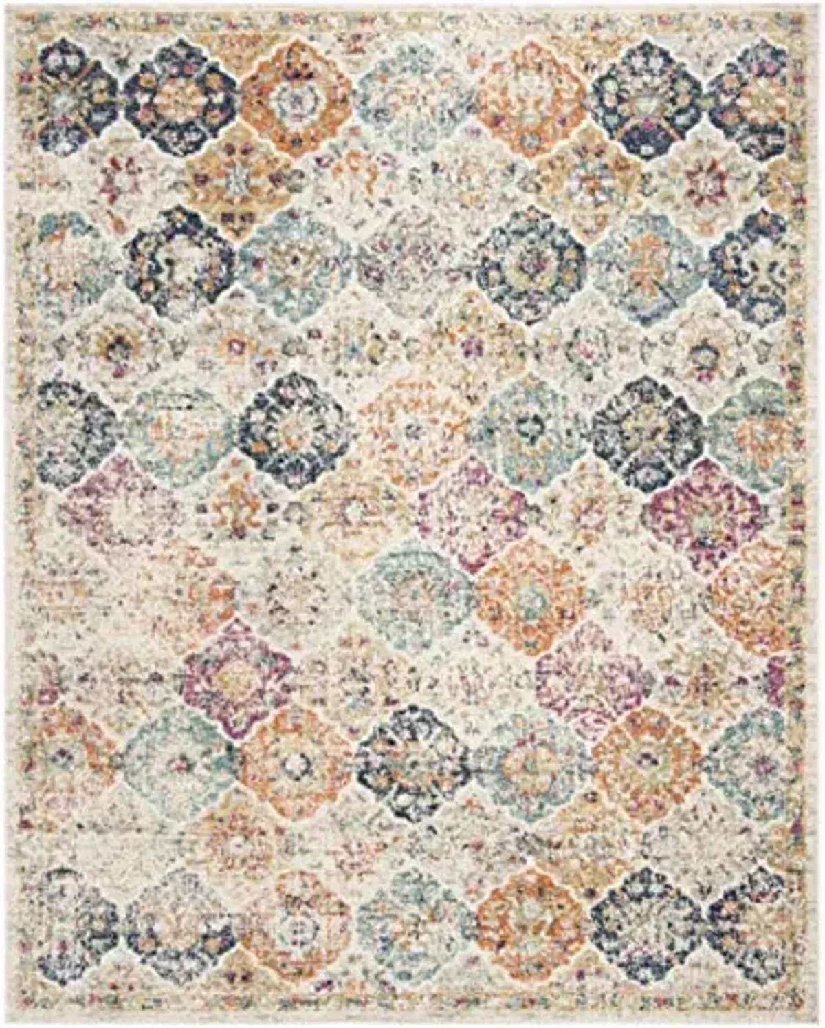 SAFAVIEH Madison Collection Area Rug - 6'7" x 9'2", Cream & Multi, Boho Chic Distressed Design, Non-Shedding & Easy Care, Ideal for High Traffic Areas in Living Room, Bedroom (MAD611B)
