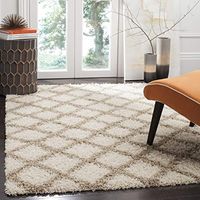 SAFAVIEH Dallas Shag Collection 3' x 5' Ivory/Beige SGDS258B Trellis Non-Shedding Living Room Bedroom Dining Room Entryway Plush 1.5-inch Thick Area Rug