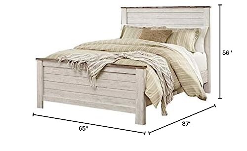 Ashley Furniture Willowton 65" W x 87" D Farmhouse Wood Queen Sized Panel Bed in Whitewash Finish