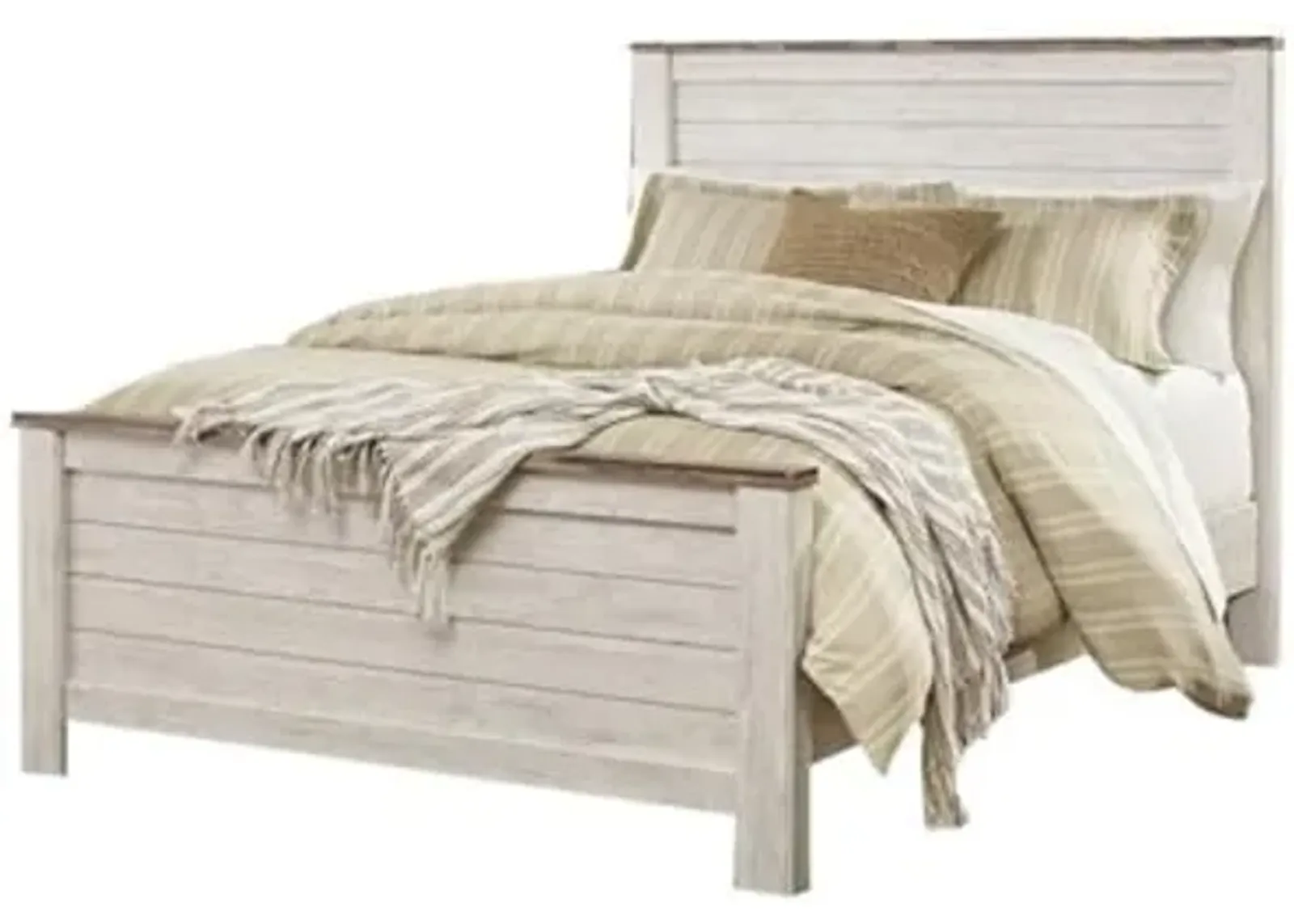 Ashley Furniture Willowton 65" W x 87" D Farmhouse Wood Queen Sized Panel Bed in Whitewash Finish