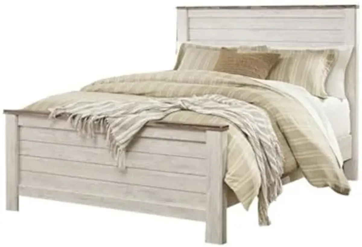 Ashley Furniture Willowton 65" W x 87" D Farmhouse Wood Queen Sized Panel Bed in Whitewash Finish