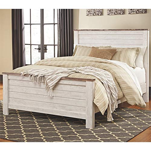 Ashley Furniture Willowton 65" W x 87" D Farmhouse Wood Queen Sized Panel Bed in Whitewash Finish