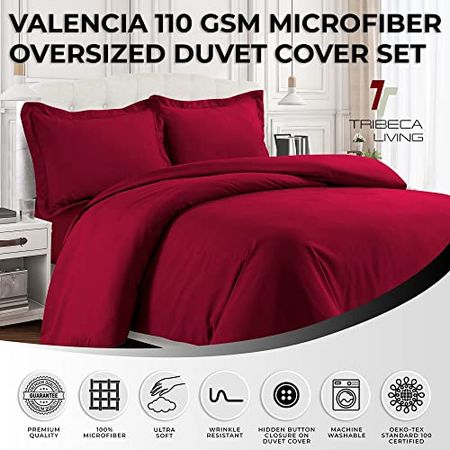 Tribeca Living Twin Duvet Cover Set, Soft Plain Bed Set Wrinkle Resistant Bedding, Microfiber, Includes One Duvet Cover and Sham Pillowcase, Durable Bedding 110 GSM, Valencia/Deep Red