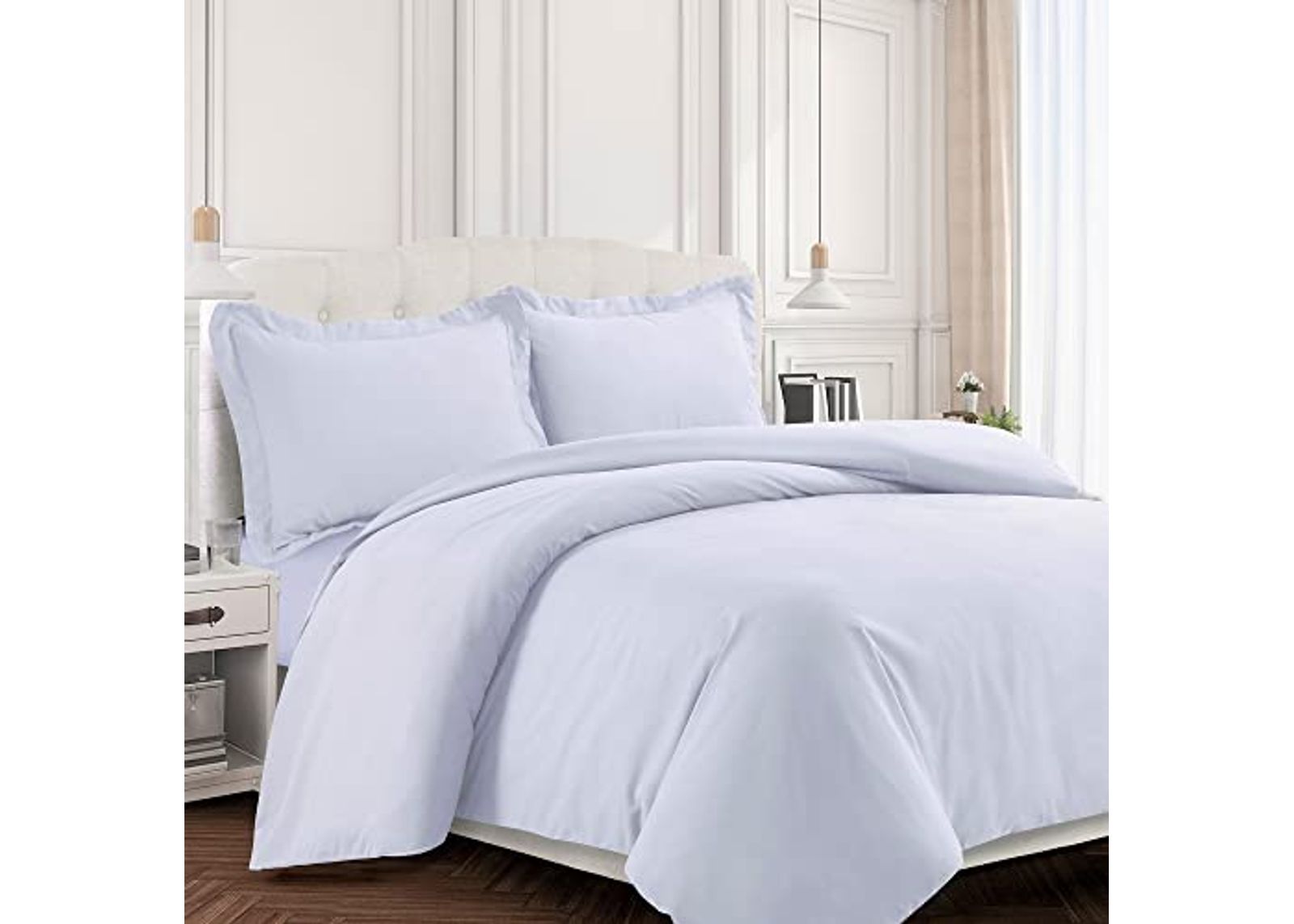 Tribeca Living Queen Duvet Cover Set, Soft Plain Bed Set Wrinkle Resistant Bedding, Microfiber, Includes One Duvet Cover and Two Sham Pillowcases, Durable Bedding 110 GSM, Valencia/White