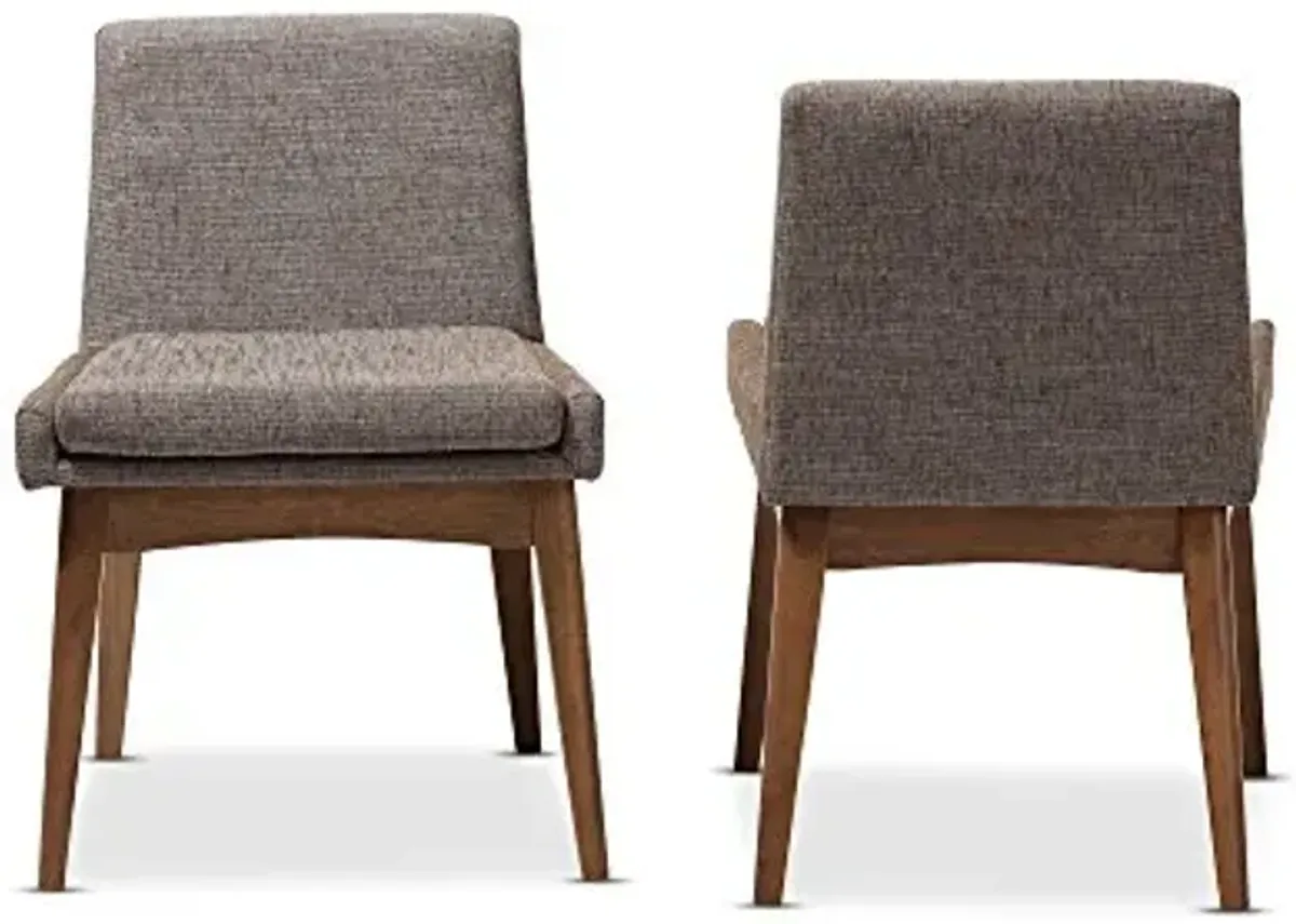 Baxton Studio Nexus Dining Chair Walnut Wood Finishing and Gravel Fabric Upholstered Dining Side Chair