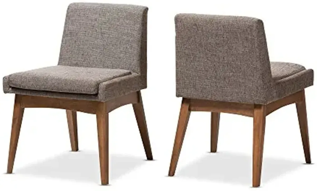 Baxton Studio Nexus Dining Chair Walnut Wood Finishing and Gravel Fabric Upholstered Dining Side Chair