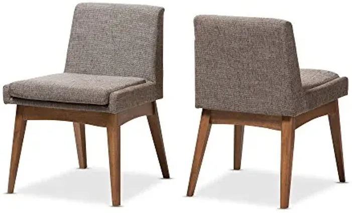 Baxton Studio Nexus Dining Chair Walnut Wood Finishing and Gravel Fabric Upholstered Dining Side Chair