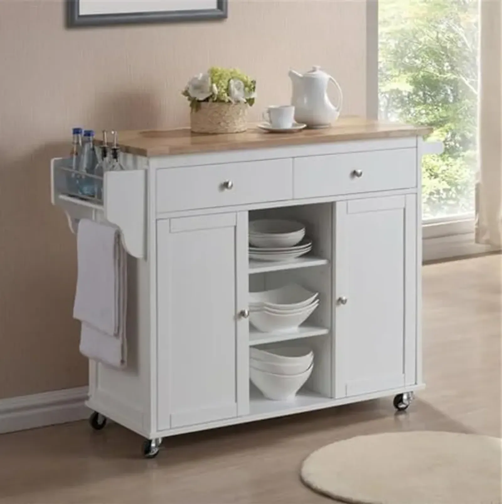 Baxton Studio Meryland White Modern Kitchen Island Cart