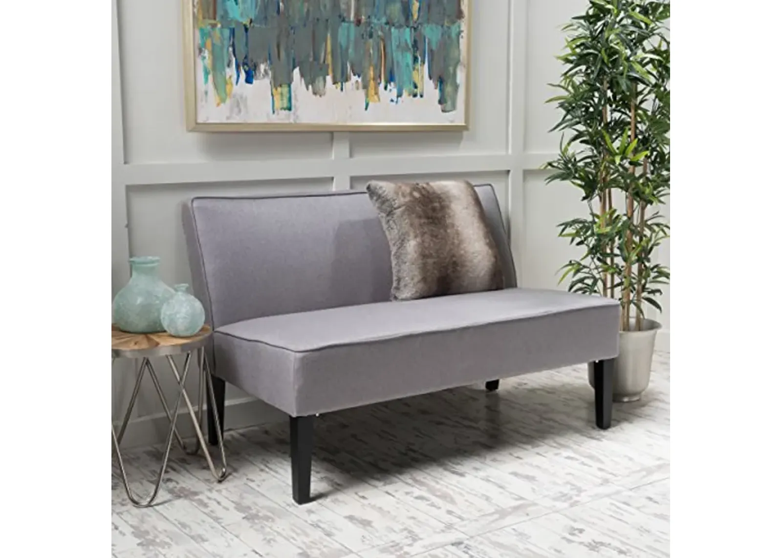 Christopher Knight Home GDFStudio Christopher Knight Home Dejon Modern Fabric Loveseat, Light Gray, Matte Black