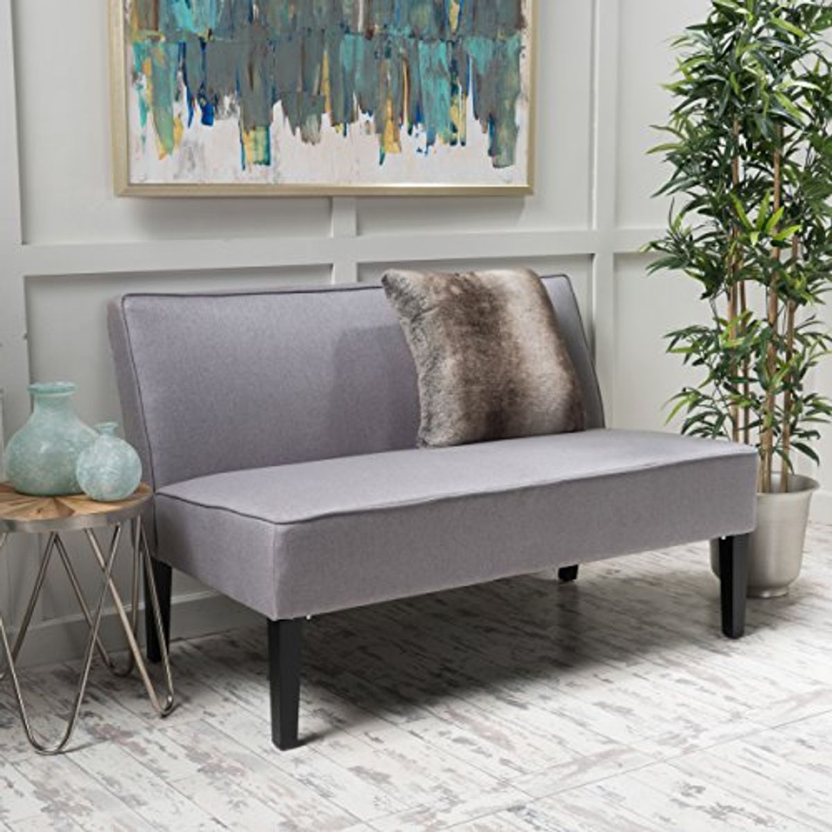 Christopher Knight Home GDFStudio Christopher Knight Home Dejon Modern Fabric Loveseat, Light Gray, Matte Black