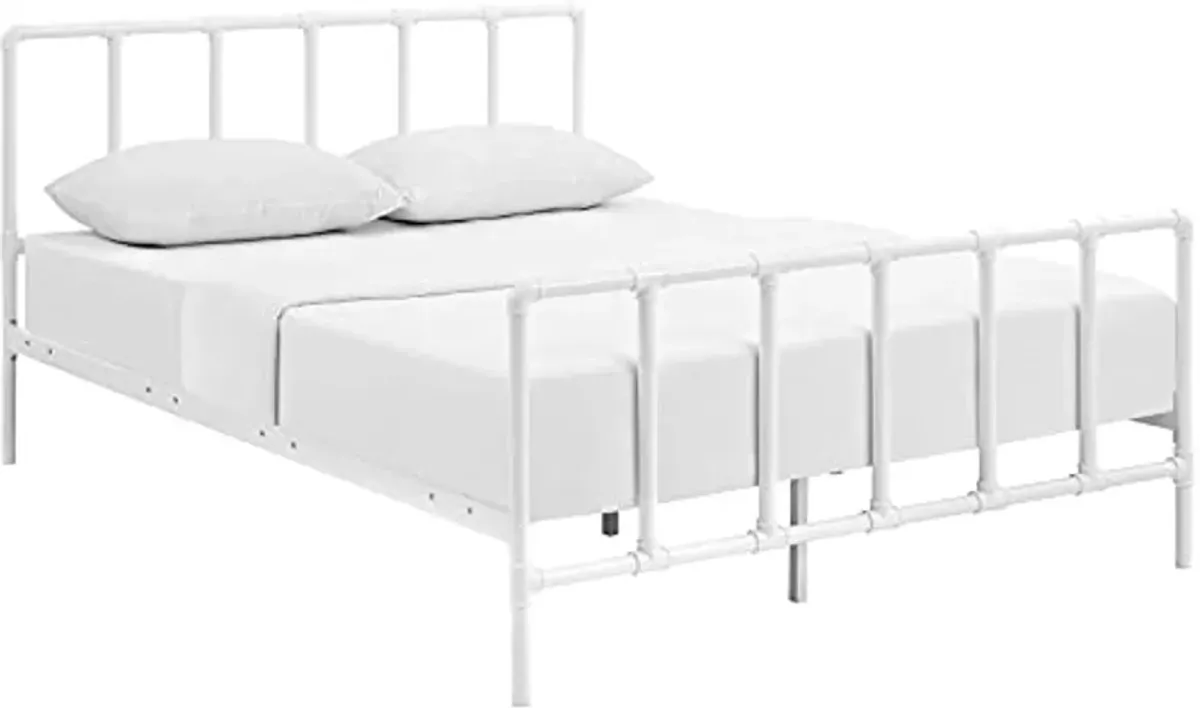 Modway Dower Modern Farmhouse Steel Metal Queen Platform Bed in White