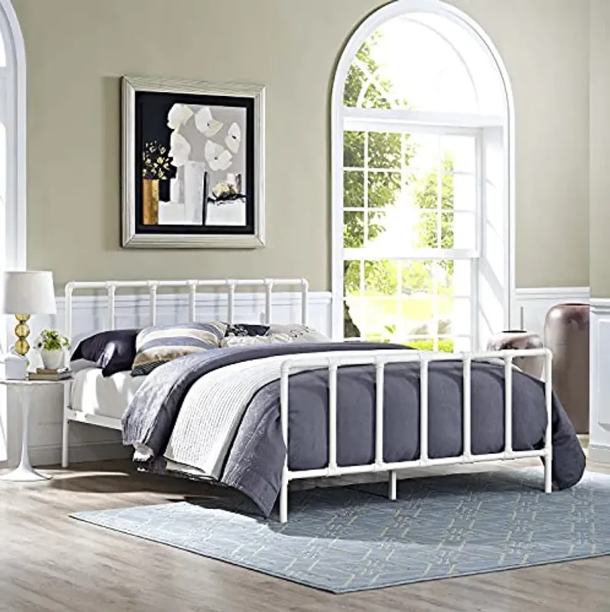 Modway Dower Modern Farmhouse Steel Metal Queen Platform Bed in White