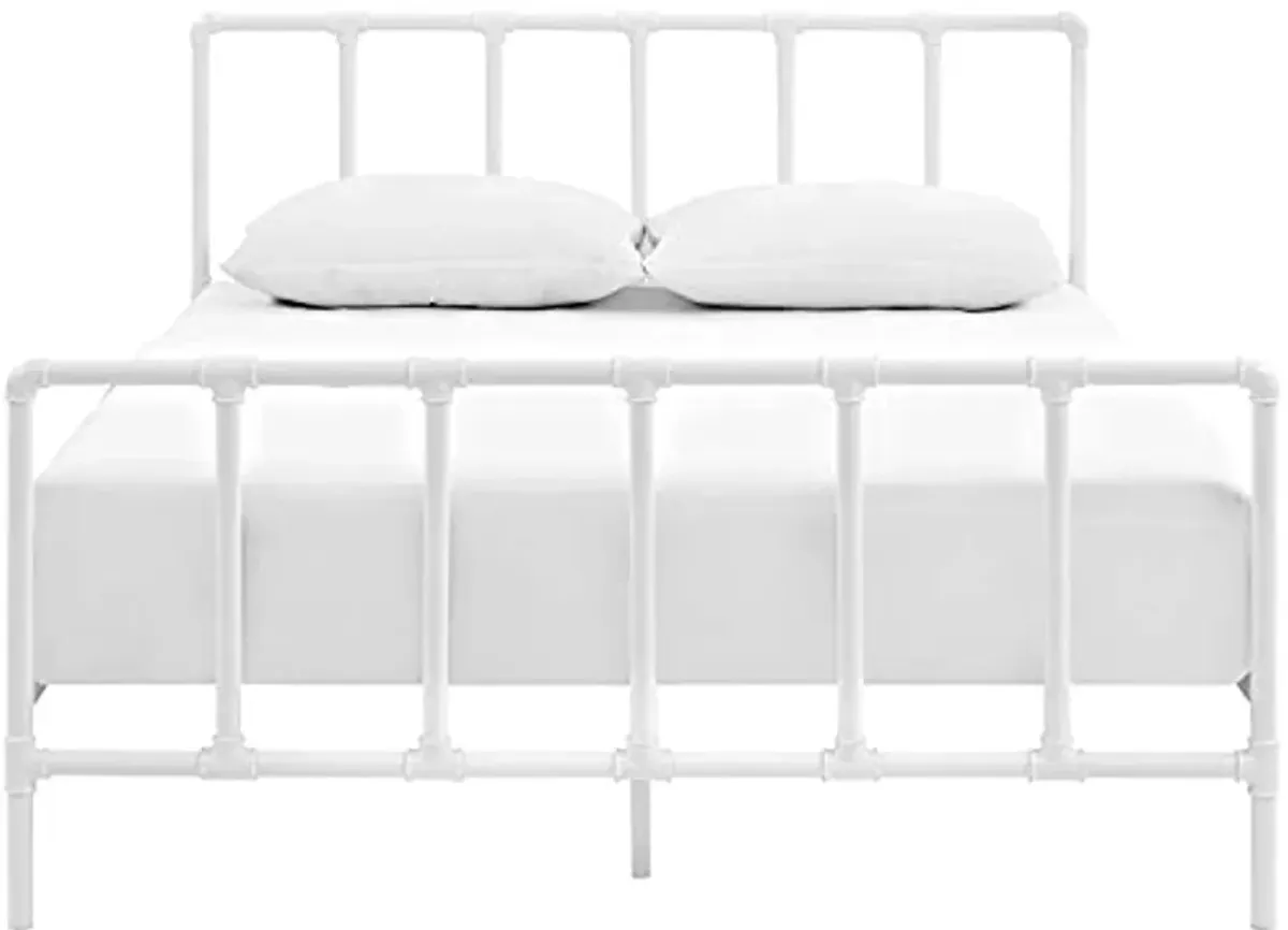 Modway Dower Modern Farmhouse Steel Metal Queen Platform Bed in White