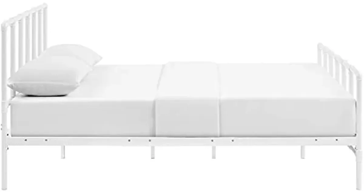 Modway Dower Modern Farmhouse Steel Metal Queen Platform Bed in White