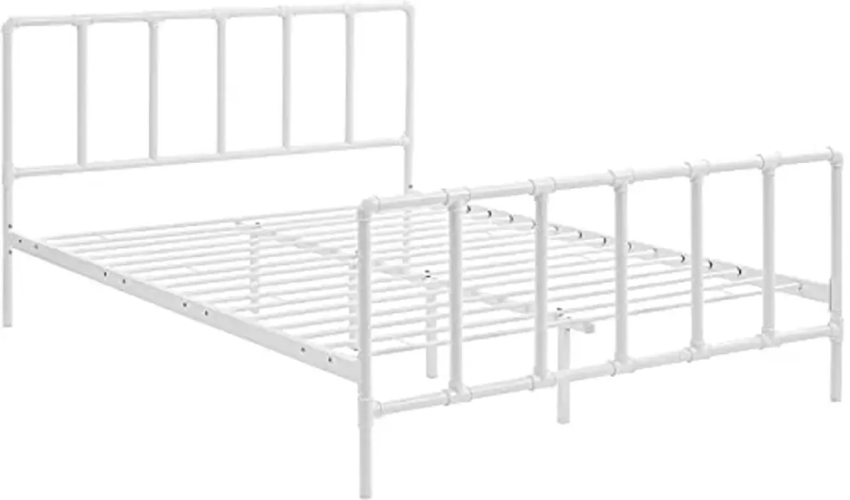 Modway Dower Modern Farmhouse Steel Metal Queen Platform Bed in White