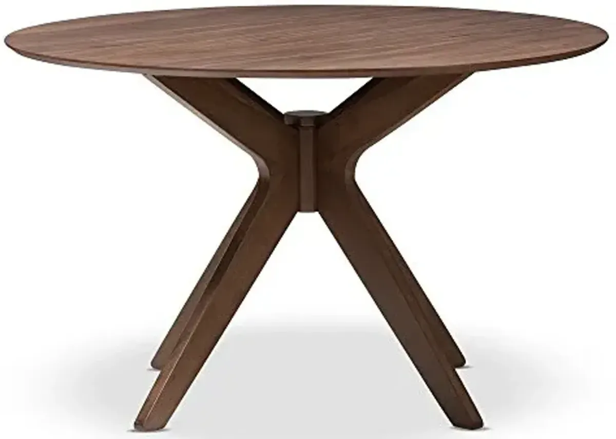 Baxton Studio Monte Mid-Century Modern Walnut Wood 47-Inch Round Dining Table, "Walnut" Brown