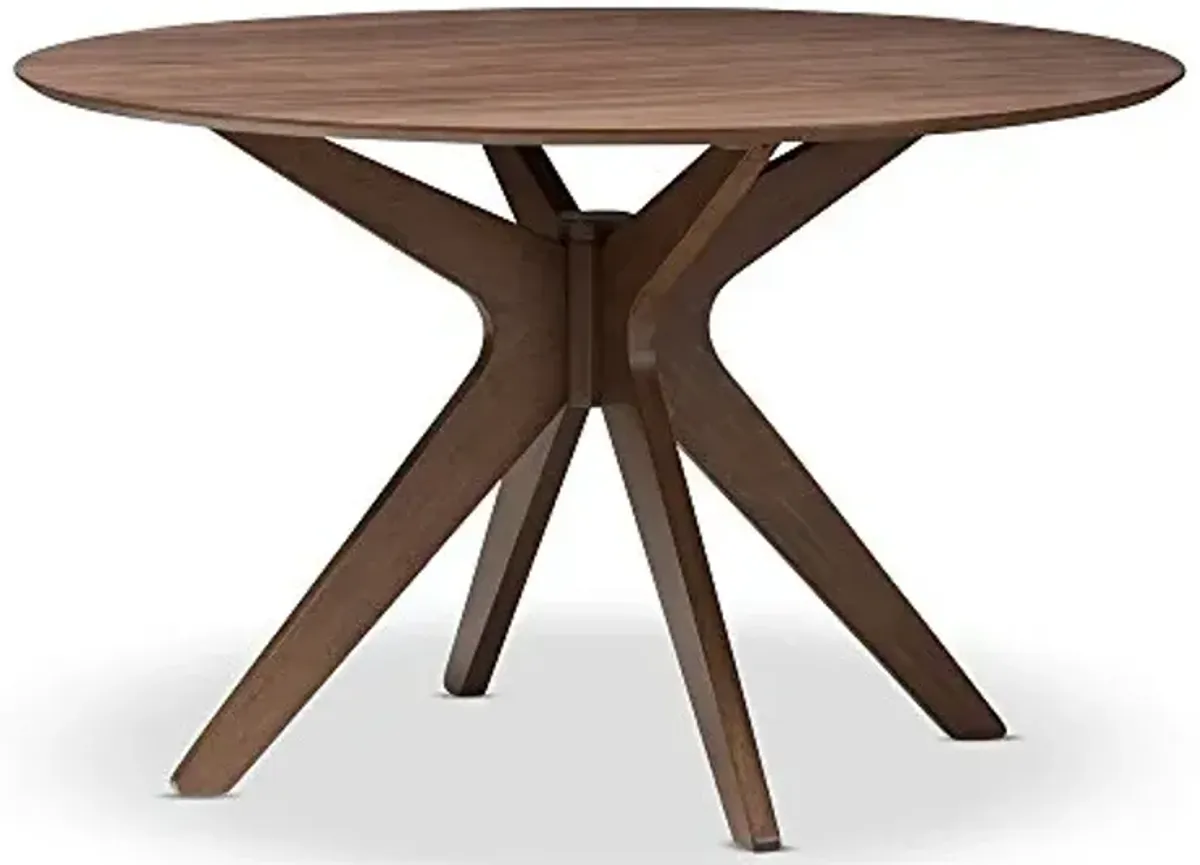 Baxton Studio Monte Mid-Century Modern Walnut Wood 47-Inch Round Dining Table, "Walnut" Brown