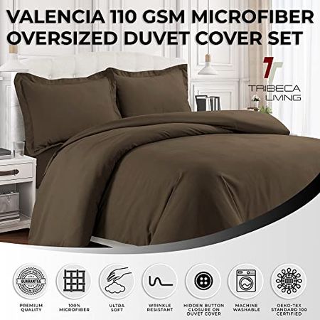Tribeca Living Twin Duvet Cover Set, Soft Plain Bed Set Wrinkle Resistant Bedding, Microfiber, Includes One Duvet Cover and Sham Pillowcase, Durable Bedding 110 GSM, Valencia/Chocolate