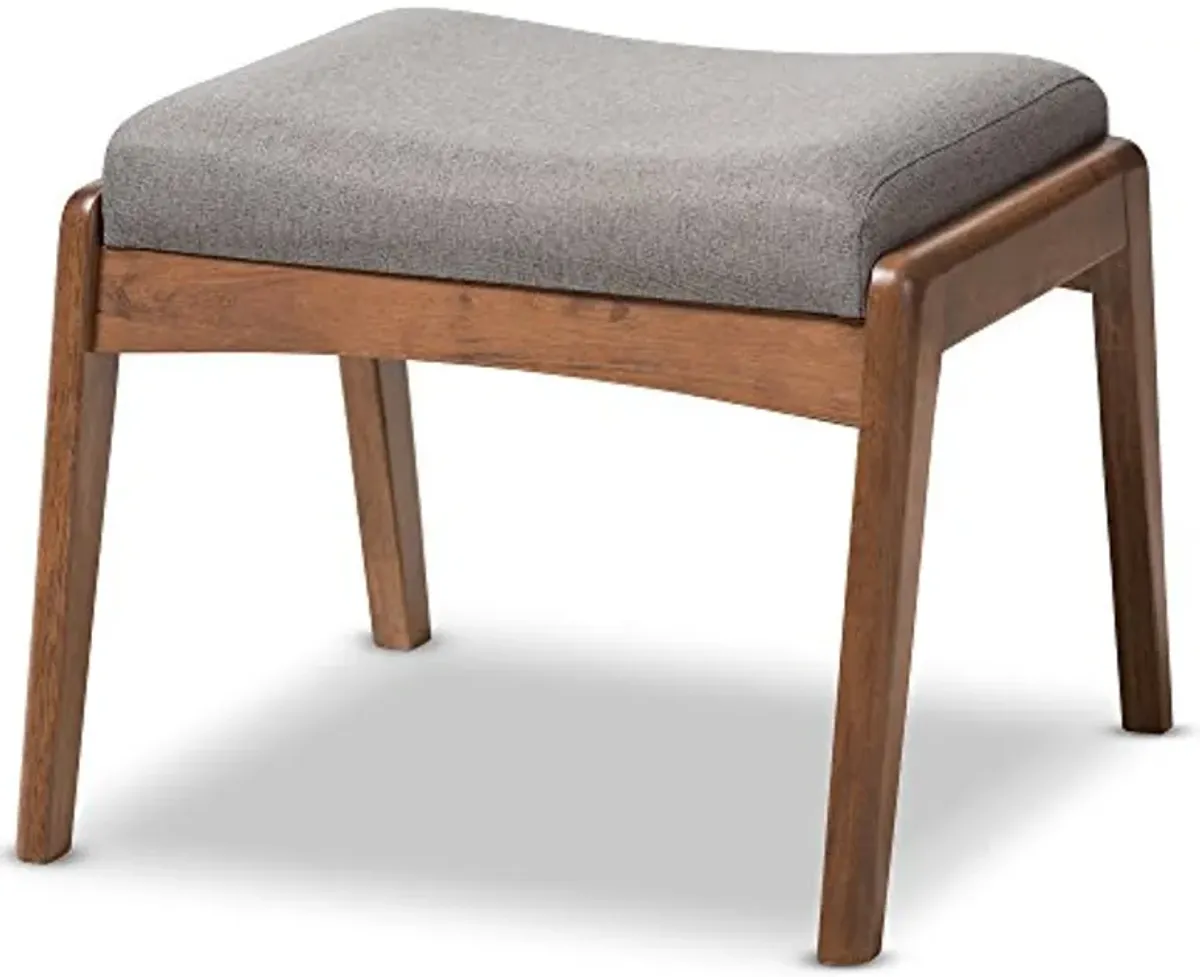 Baxton Studio Elyse Walnut Wood Grey Fabric Upholstered Footstool