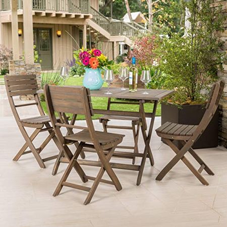 Christopher Knight Home Positano Outdoor Acacia Wood Foldable Dining Set, Grey Finish