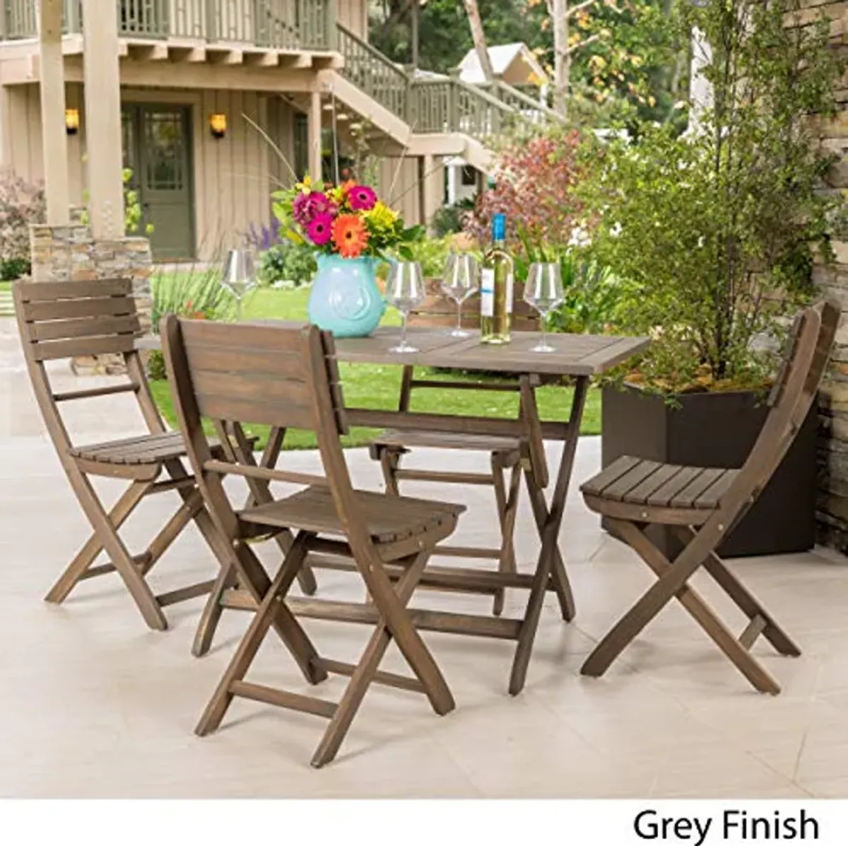 Christopher Knight Home Positano Outdoor Acacia Wood Foldable Dining Set, Grey Finish