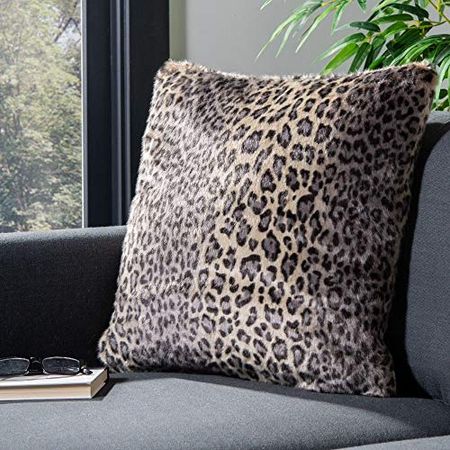 Safavieh Collection Faux Black 20" Throw Pillow, Leopard