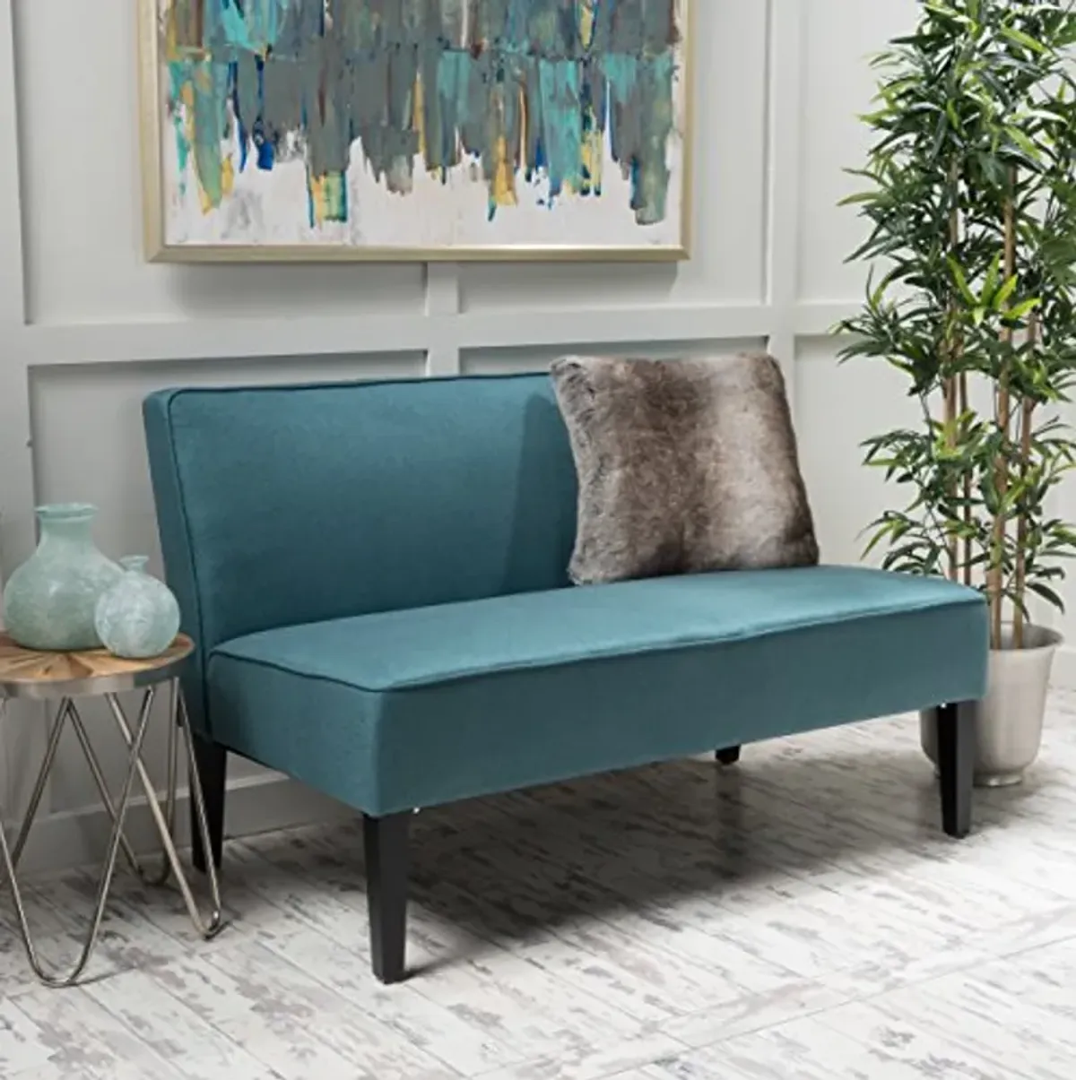 Christopher Knight Home GDFStudio Christopher Knight Home Dejon Modern Fabric Loveseat, Dark Teal, Matte Black