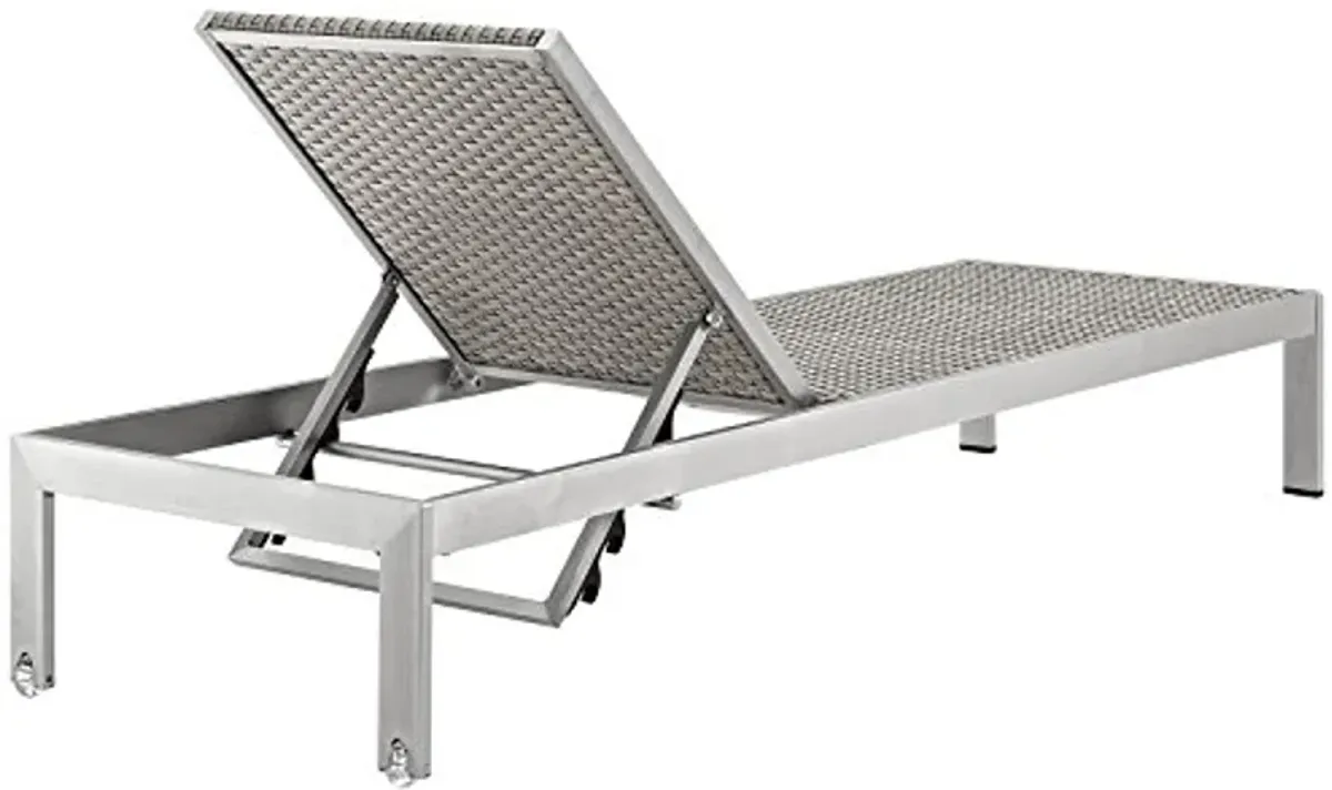 Modway Shore Aluminum and Rattan Outdoor Patio Chaise Lounge Chair and Side Table Set in Silver Gray (Pack of 1)