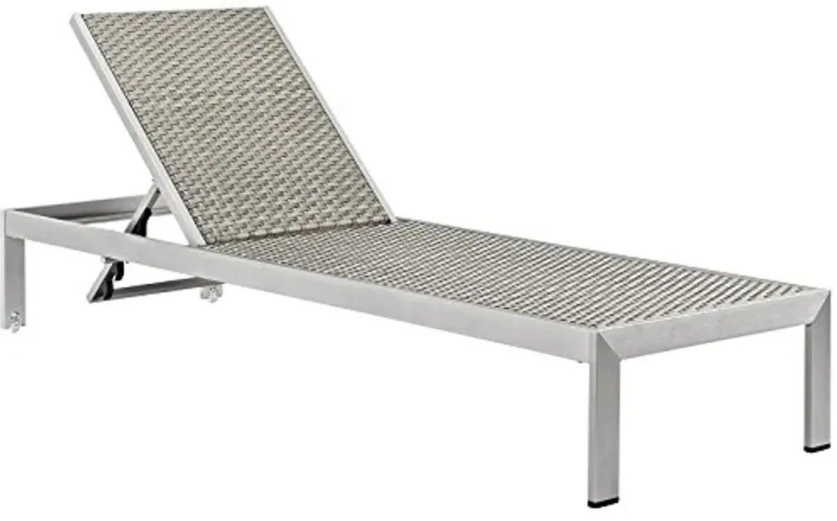 Modway Shore Aluminum and Rattan Outdoor Patio Chaise Lounge Chair and Side Table Set in Silver Gray (Pack of 1)