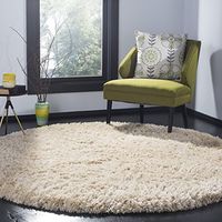 SAFAVIEH Polar Shag Collection 6'7" Round Light Beige PSG800A Solid Glam 3-inch Extra Thick Area Rug