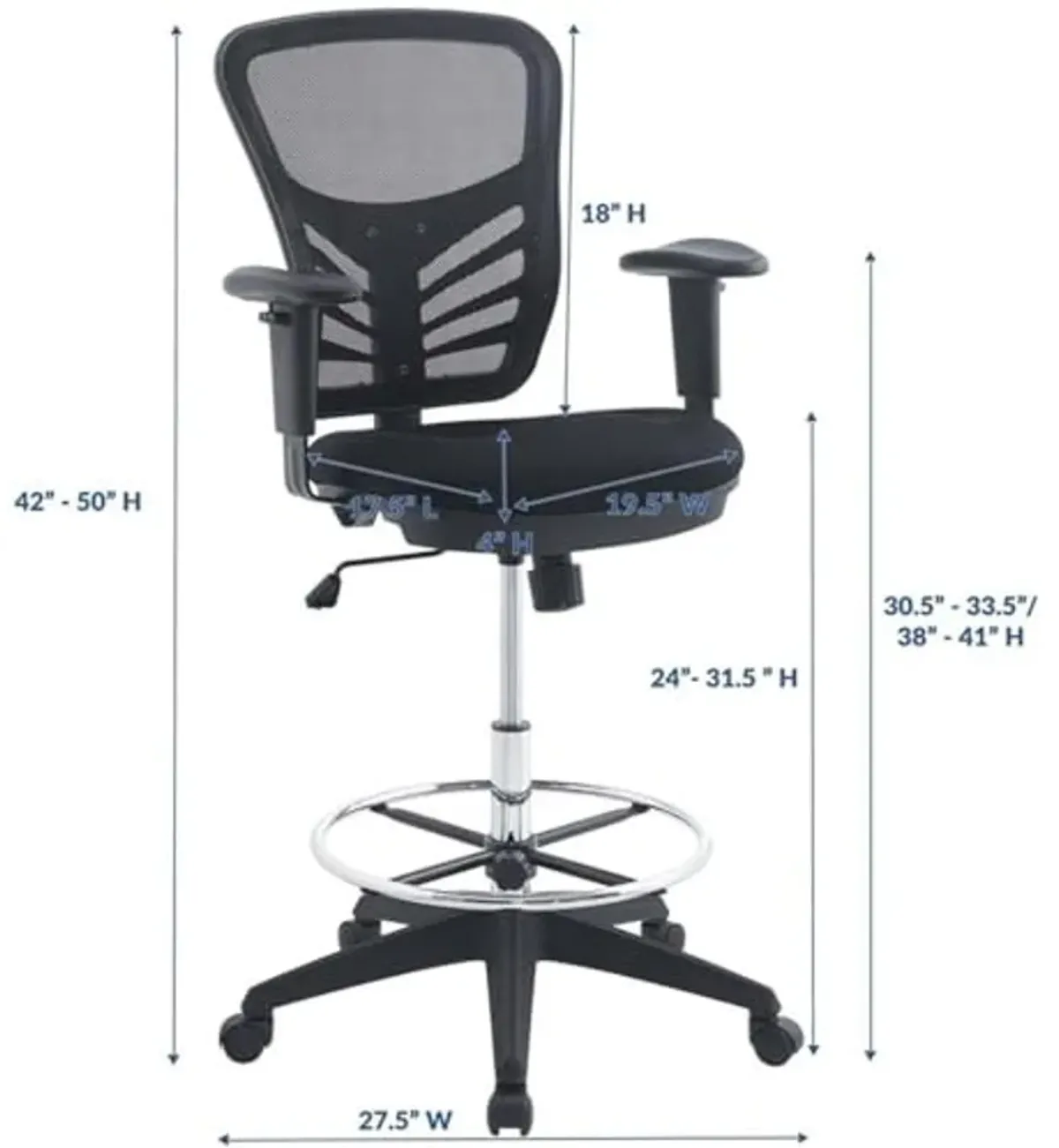 Modway Articulate Drafting Chair - Reception Desk Chair - Drafting Table Chair in Black