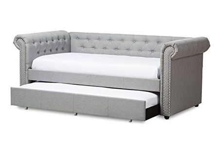 Baxton Studio 424-7324-Amz Aubrielle Modern And Contemporary Fabric Trundle Daybed, Twin, Light Beige
