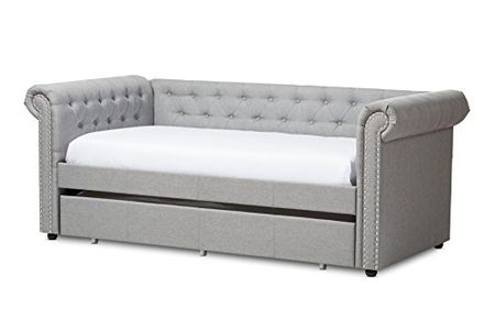 Baxton Studio 424-7324-Amz Aubrielle Modern And Contemporary Fabric Trundle Daybed, Twin, Light Beige