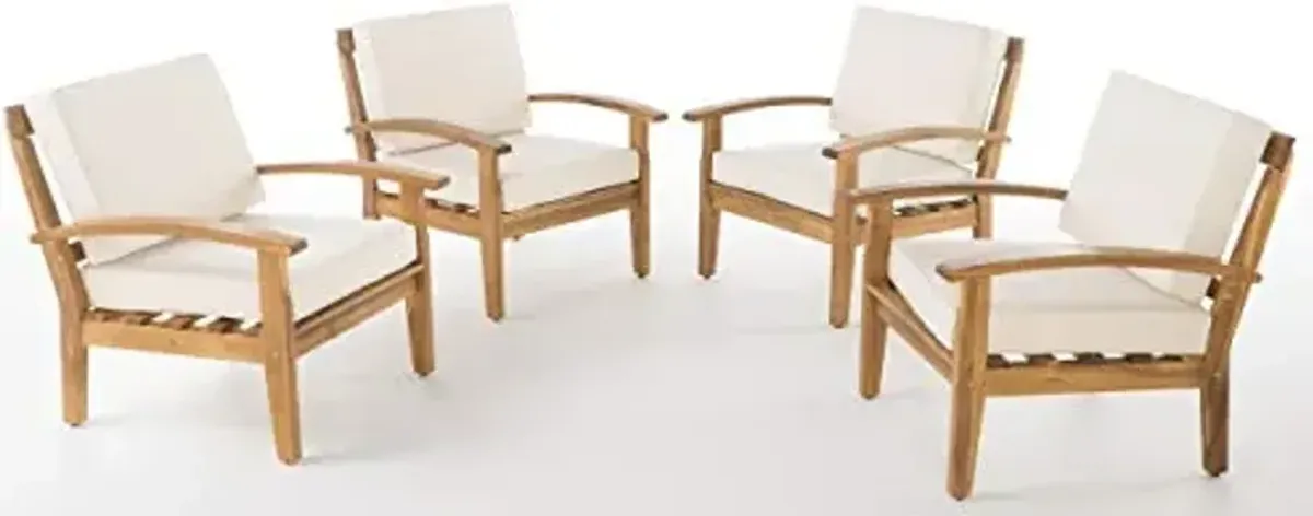 Christopher Knight Home Peyton Outdoor Wooden Club Chairs with Cushions, 4-Pcs Set, Teak Finish / Beige