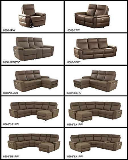 Homelegance 83085A1PW Olympia 5 Piece Power Reclining Sectional Sofa with Left Side Chaise & USB Charging Port Top Grain Leather Match, Raisin