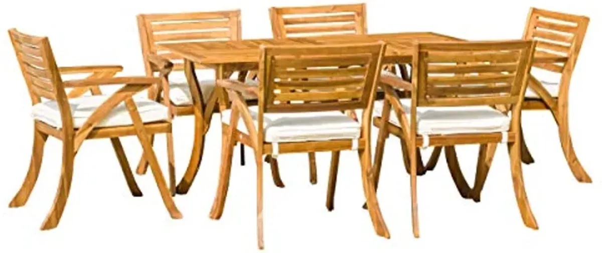 Christopher Knight Home Hermosa Acacia Dining Set, 7-Pcs Set, Teak Finish