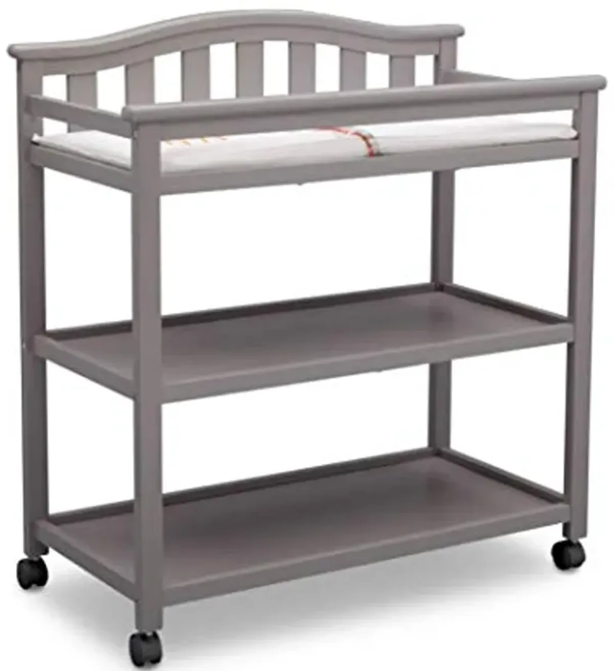 Delta Children Bell Top Changing Table with Wheels and Changing Pad, Greenguard Gold Certified, Grey