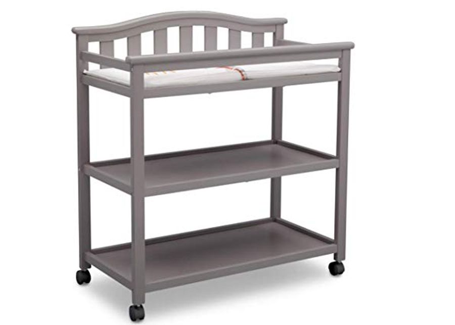 Delta Children Bell Top Changing Table with Wheels and Changing Pad, Greenguard Gold Certified, Grey