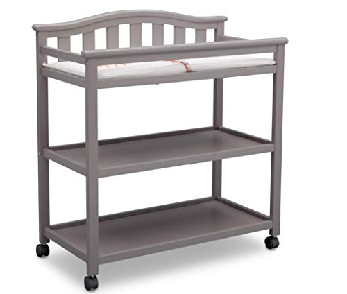 Delta Children Bell Top Changing Table with Wheels and Changing Pad, Greenguard Gold Certified, Grey