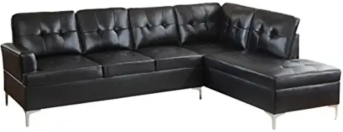 Homelegance Barrington 109" x 108" PU Leather Chaise Sofa, Black