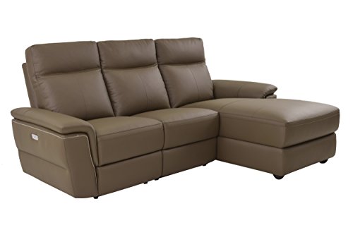 Homelegance 83083LC5R Olympia 3 Piece Power Reclining Sofa with Right Side Chaise & USB Charging Port Top Grain Leather Match, Raisin