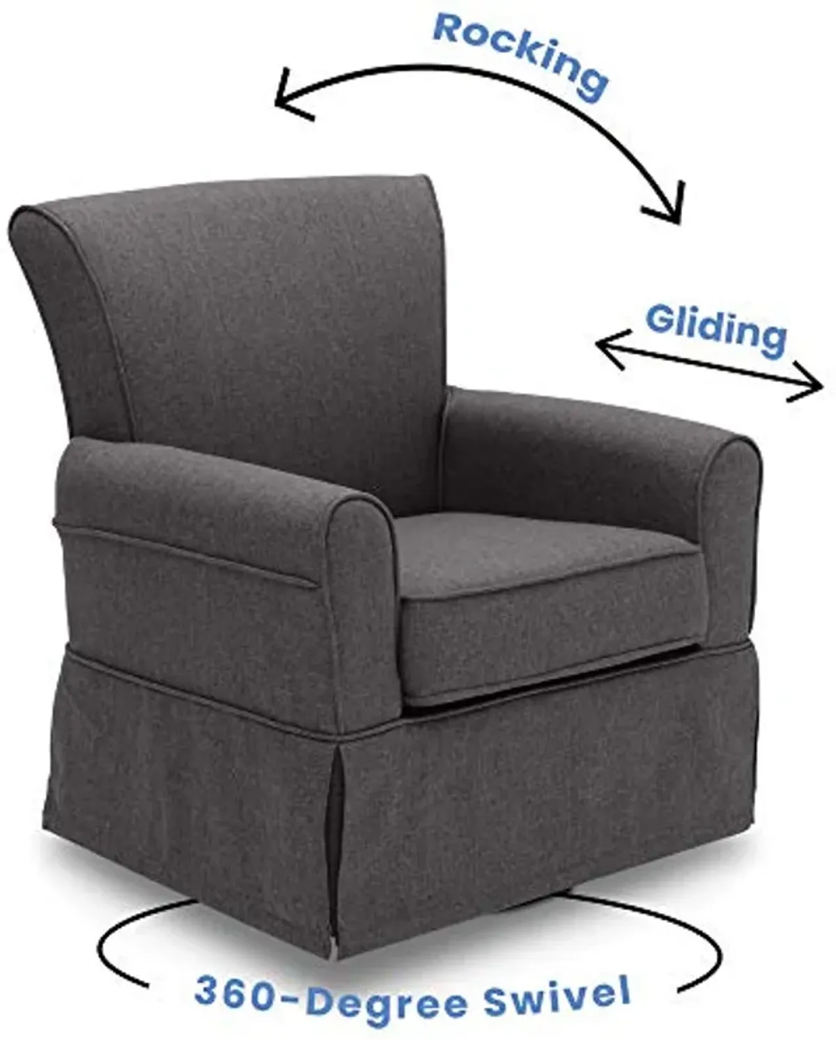 Delta Children Upholstered Glider Swivel Rocker Chair, Charcoal