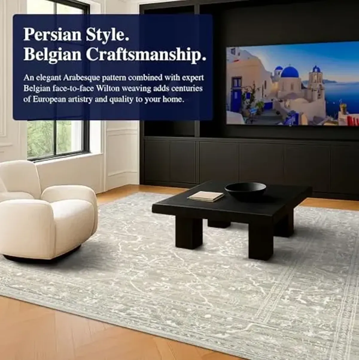 Couristan Everest Area Rug - Persian Arabesque 2'7" X 7'10" Runner in Bone Color, Floral, Easy to Clean, Home Decor