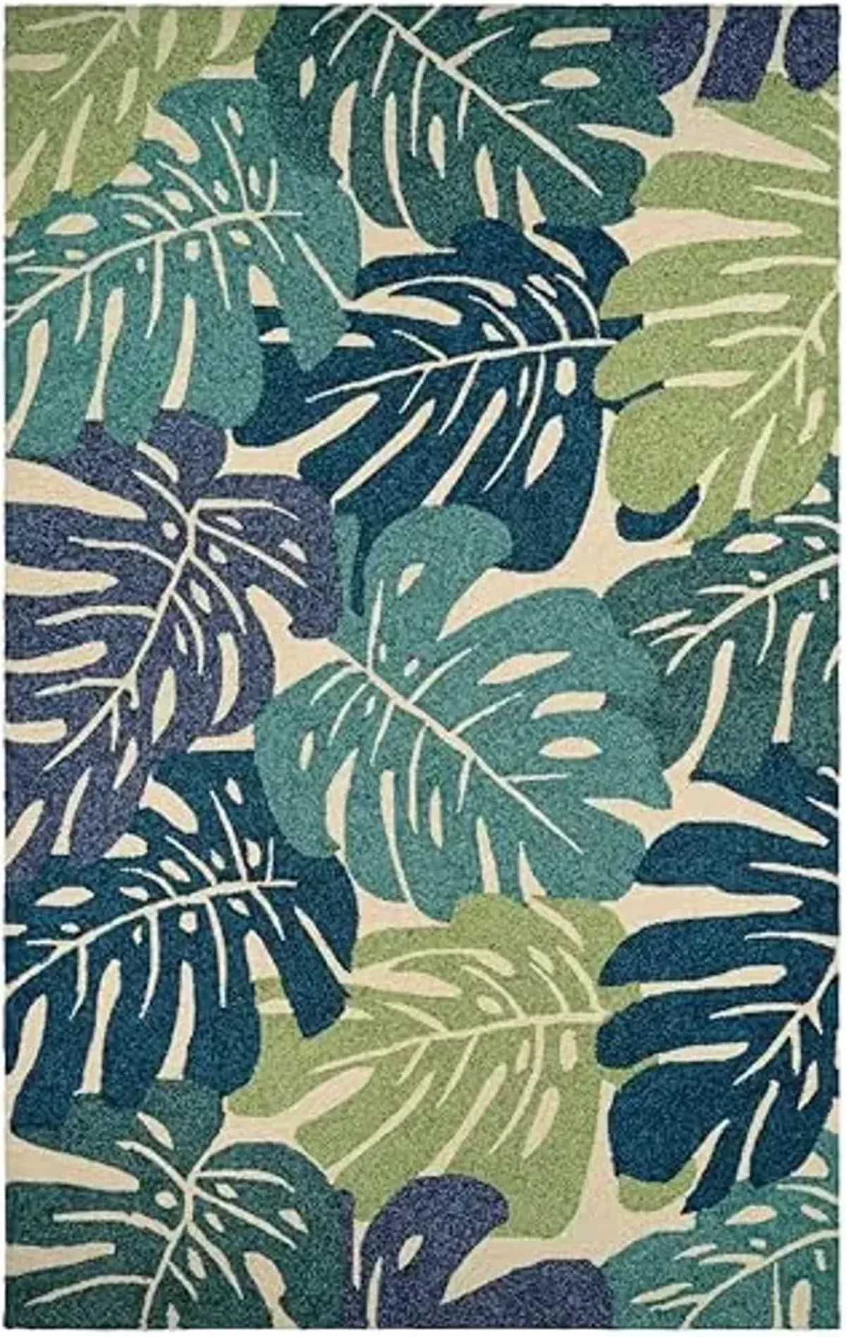 Couristan Covington Monstera Indoor/Outdoor Area Rug, 2' x 4', Cream-Multicolor Blue