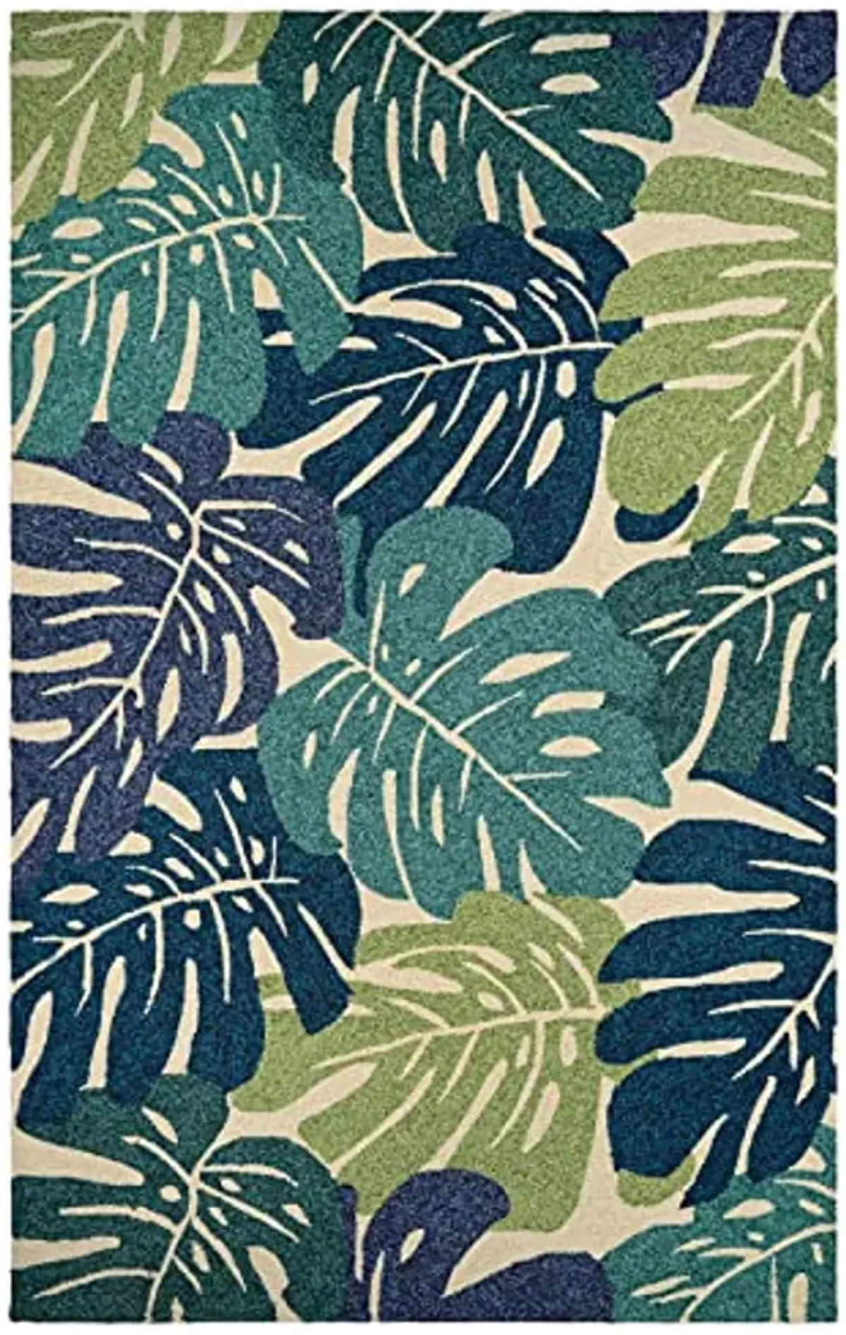 Couristan Covington Monstera Indoor/Outdoor Area Rug, 2' x 4', Cream-Multicolor Blue