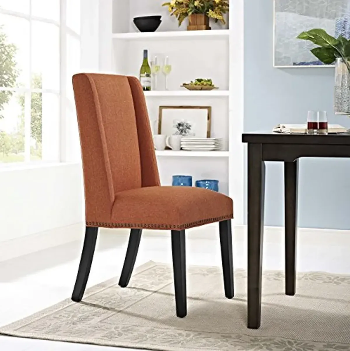 Modway EEI-2233 MO- Baron Modern Tall Back Wood Upholstered Fabric, Dining Chair, Orange