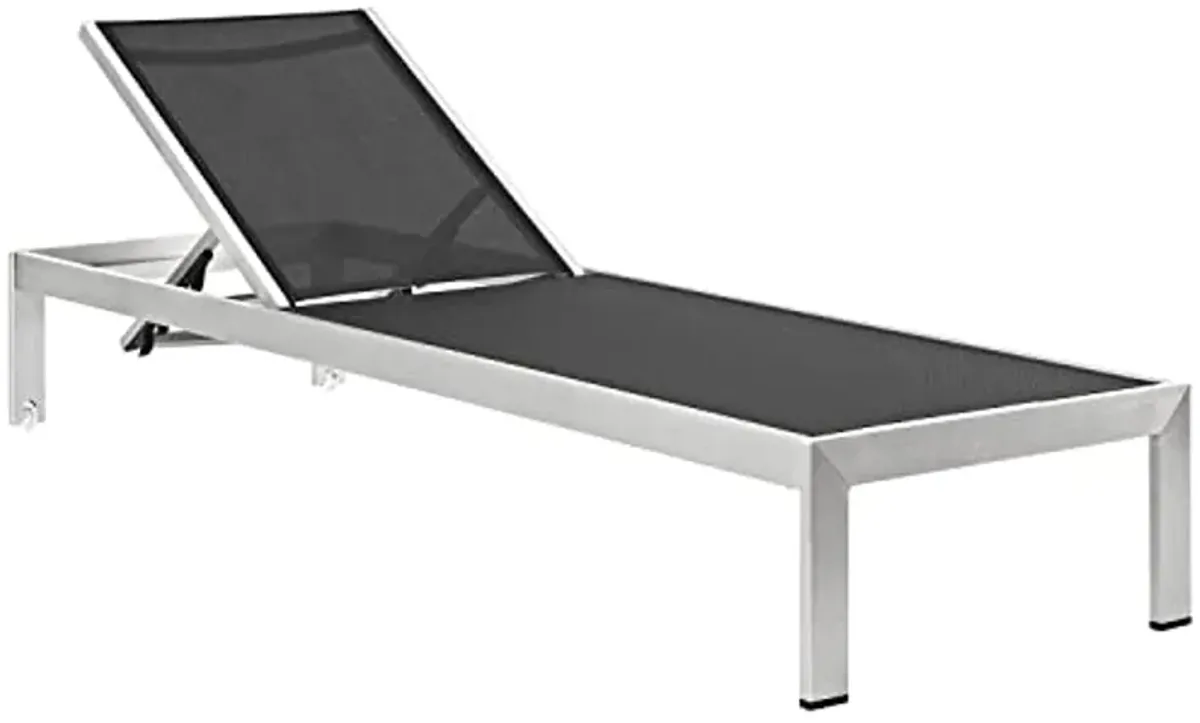 Modway Shore Outdoor Patio Aluminum Chaise Lounge Chair with Cushions, Silver Navy