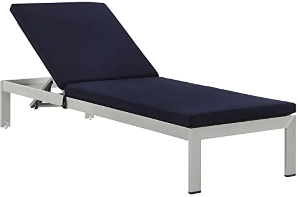 Modway Shore Outdoor Patio Aluminum Chaise Lounge Chair with Cushions, Silver Navy